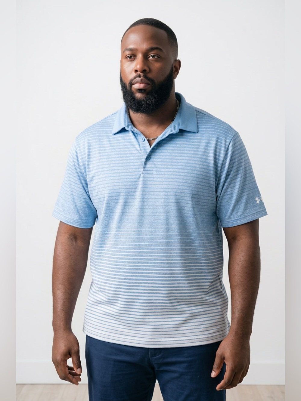 Under Armour Light Blue Striped Polo – Size 2XL